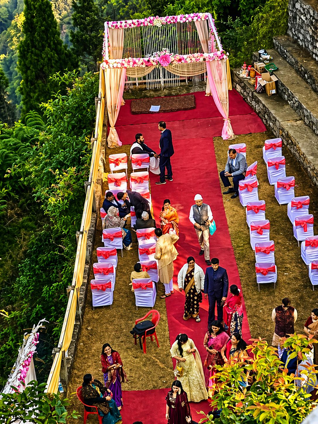 Wedding arrival and aisle setup